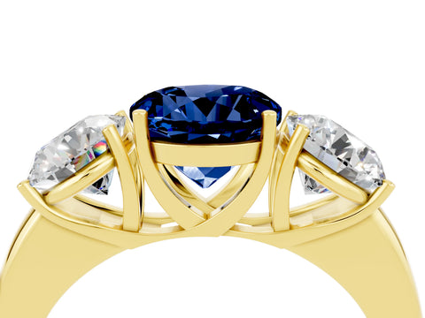 Yellow gold Round Cut Blue Sapphire Three-Stone Ring with Four-Prong Setting and Classic Band_4