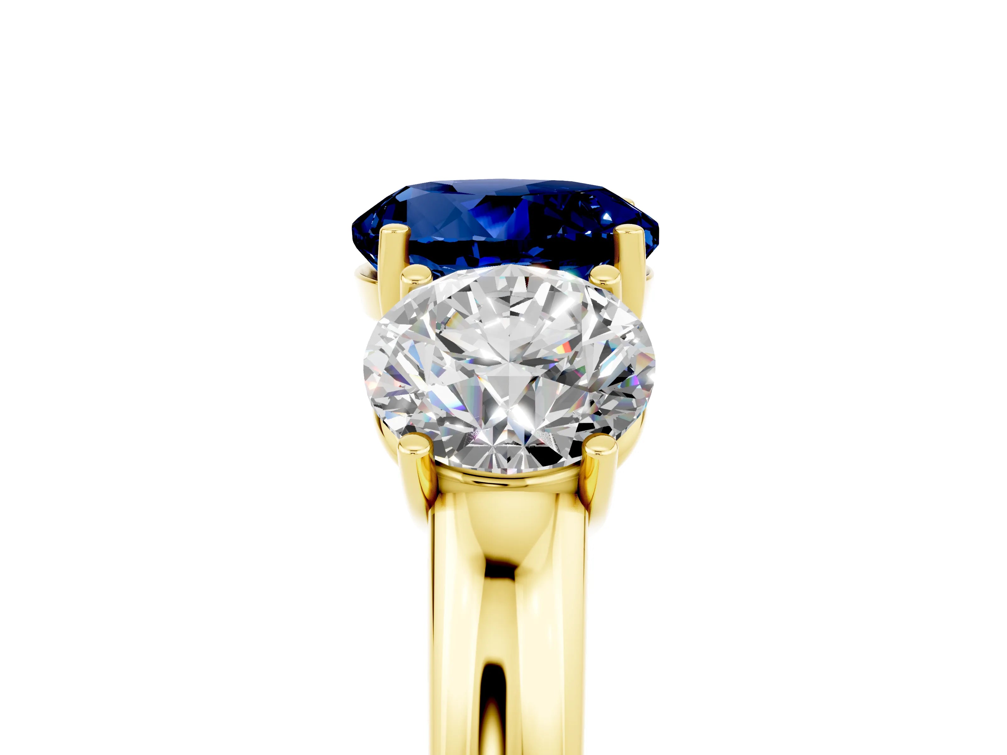Yellow gold Round Cut Blue Sapphire Three-Stone Ring with Four-Prong Setting and Classic Band_5