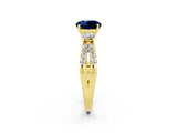 Yellow gold Round Cut Blue Sapphire Three-Stone Ring with Pavé Split Shank and Four-Prong Setting_2