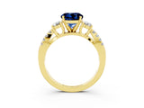 Yellow gold Round Cut Blue Sapphire Three-Stone Ring with Pavé Split Shank and Four-Prong Setting_3