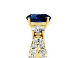 Yellow gold Round Cut Blue Sapphire Three-Stone Ring with Pavé Split Shank and Four-Prong Setting_5