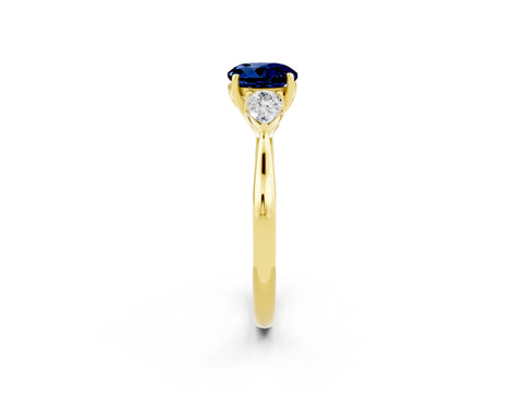 Yellow gold Round Cut Blue Sapphire Three-Stone Ring with Pear Side Stones and Four-Prong Setting_14