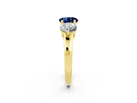 Yellow gold Round Cut Blue Sapphire Three-Stone Ring with Prong Setting and Classic Band_2