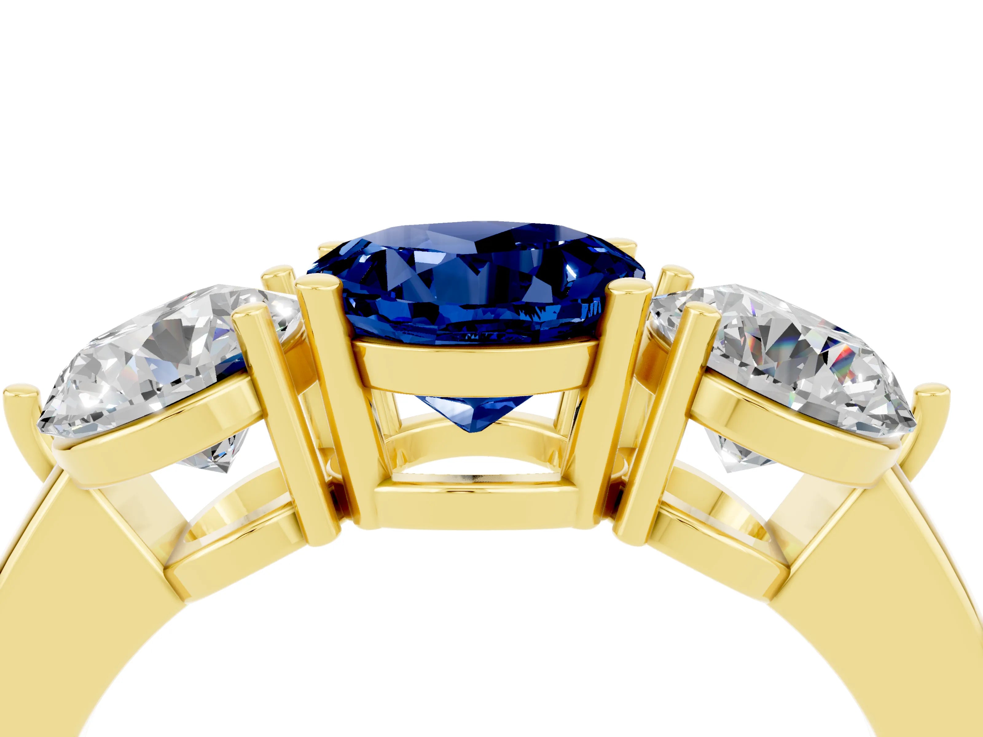 Yellow gold Round Cut Blue Sapphire Three-Stone Ring with Prong Setting and Classic Band_4