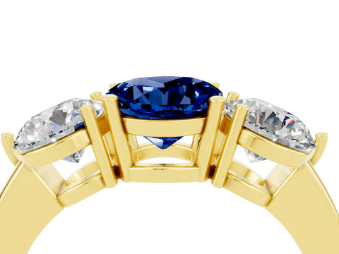 Yellow gold Round Cut Blue Sapphire Three-Stone Ring with Prong Setting and Classic Band_4