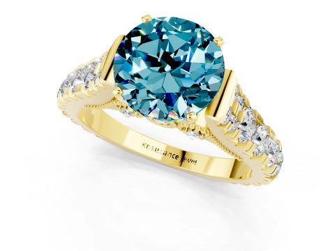 Yellow gold Round Cut Blue Topaz Classic Solitaire Ring with Pavé Band and Four-Prong Setting_1