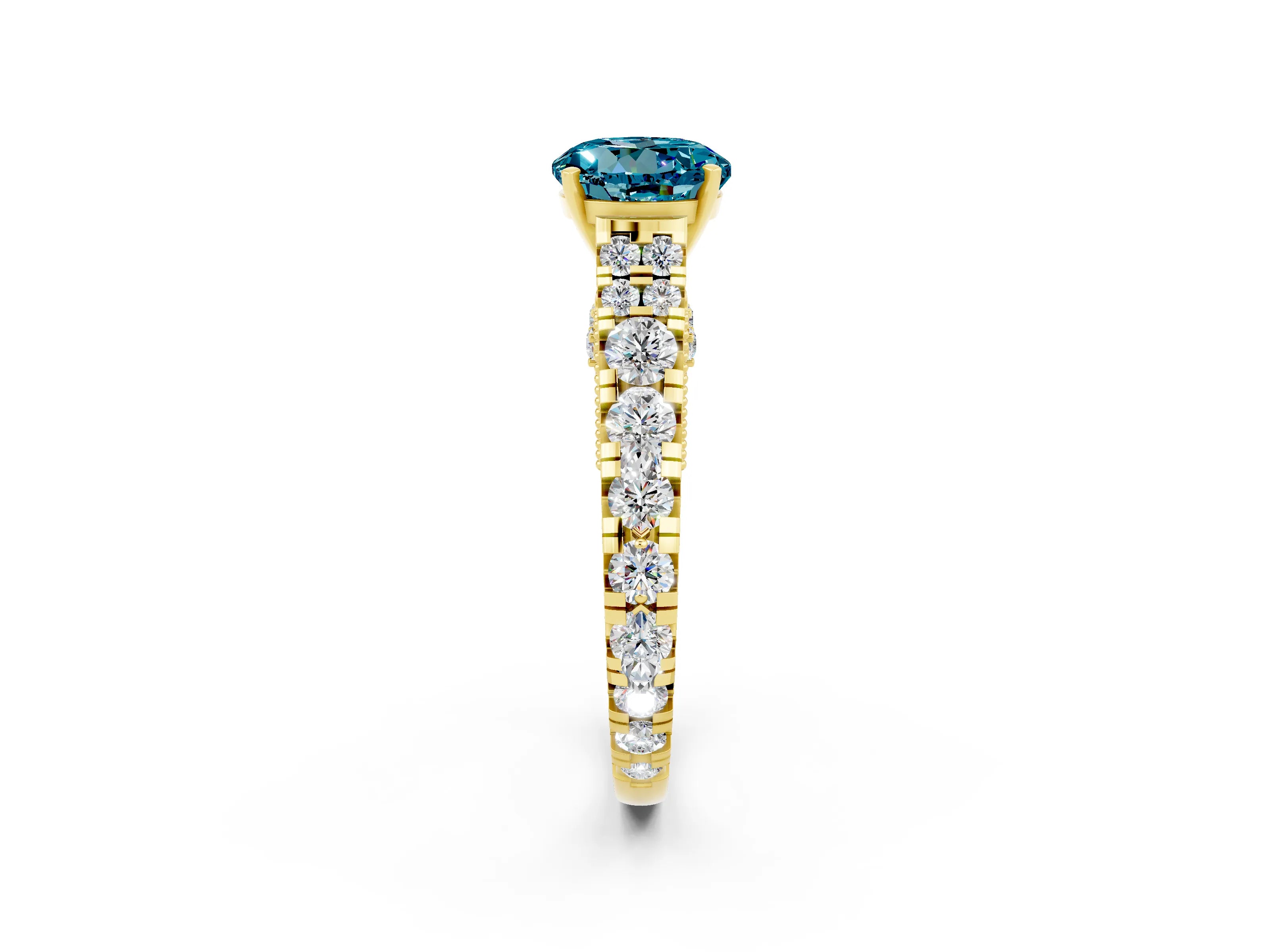 Yellow gold Round Cut Blue Topaz Classic Solitaire Ring with Pavé Band and Four-Prong Setting_2