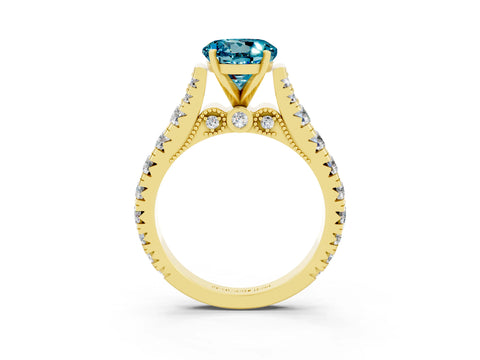 Yellow gold Round Cut Blue Topaz Classic Solitaire Ring with Pavé Band and Four-Prong Setting_3