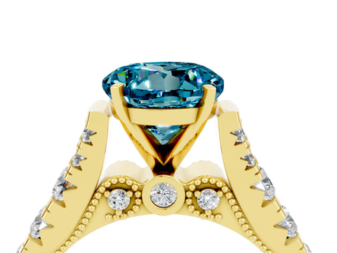 Yellow gold Round Cut Blue Topaz Classic Solitaire Ring with Pavé Band and Four-Prong Setting_4