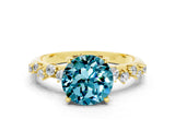 Yellow gold Round Cut Blue Topaz Cluster Side Stone Solitaire Ring with Prong Setting_24