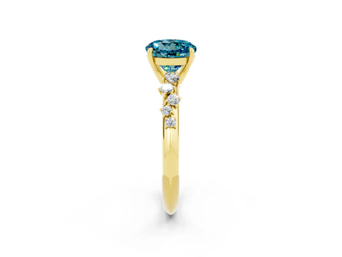 Yellow gold Round Cut Blue Topaz Cluster Side Stone Solitaire Ring with Prong Setting_26