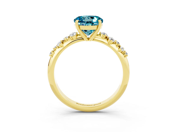 Yellow Gold Round Blue Topaz Graduated Cluster Solitaire Engagement Ring with Open Basket