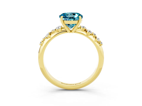 Yellow gold Round Cut Blue Topaz Cluster Side Stone Solitaire Ring with Prong Setting_27