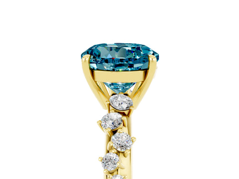 Yellow gold Round Cut Blue Topaz Cluster Side Stone Solitaire Ring with Prong Setting_29