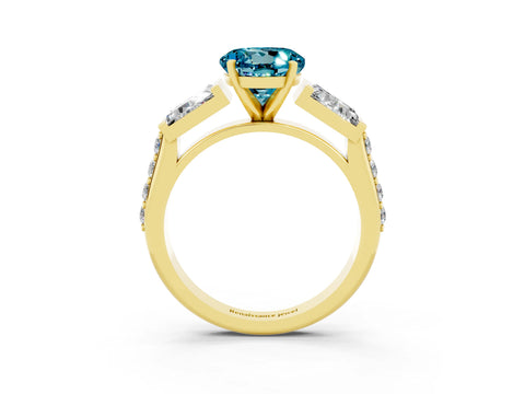 Yellow gold Round Cut Blue Topaz Engagement Ring with Baguette Side Stones and Channel Set Band_3