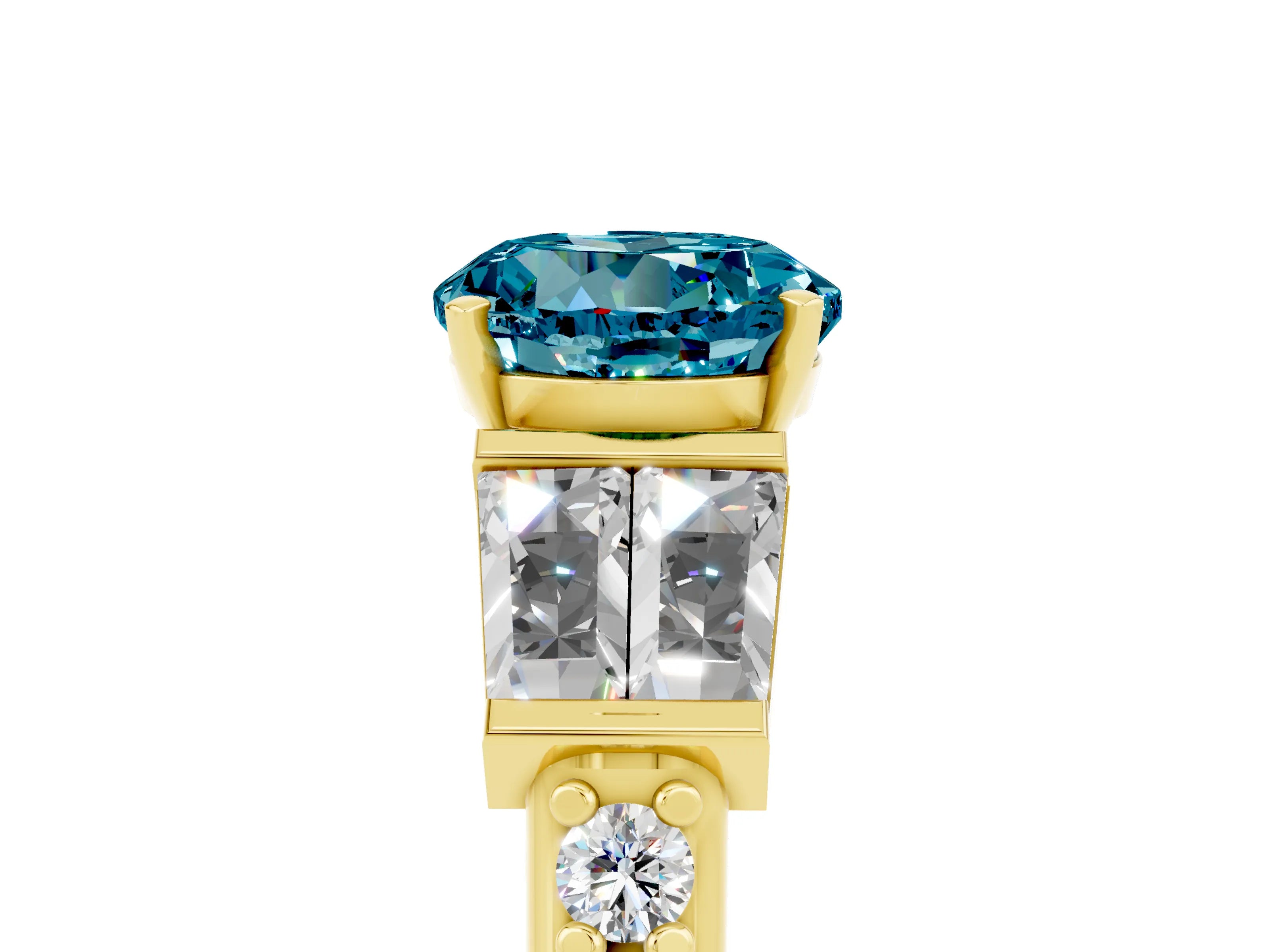 Yellow gold Round Cut Blue Topaz Engagement Ring with Baguette Side Stones and Channel Set Band_5