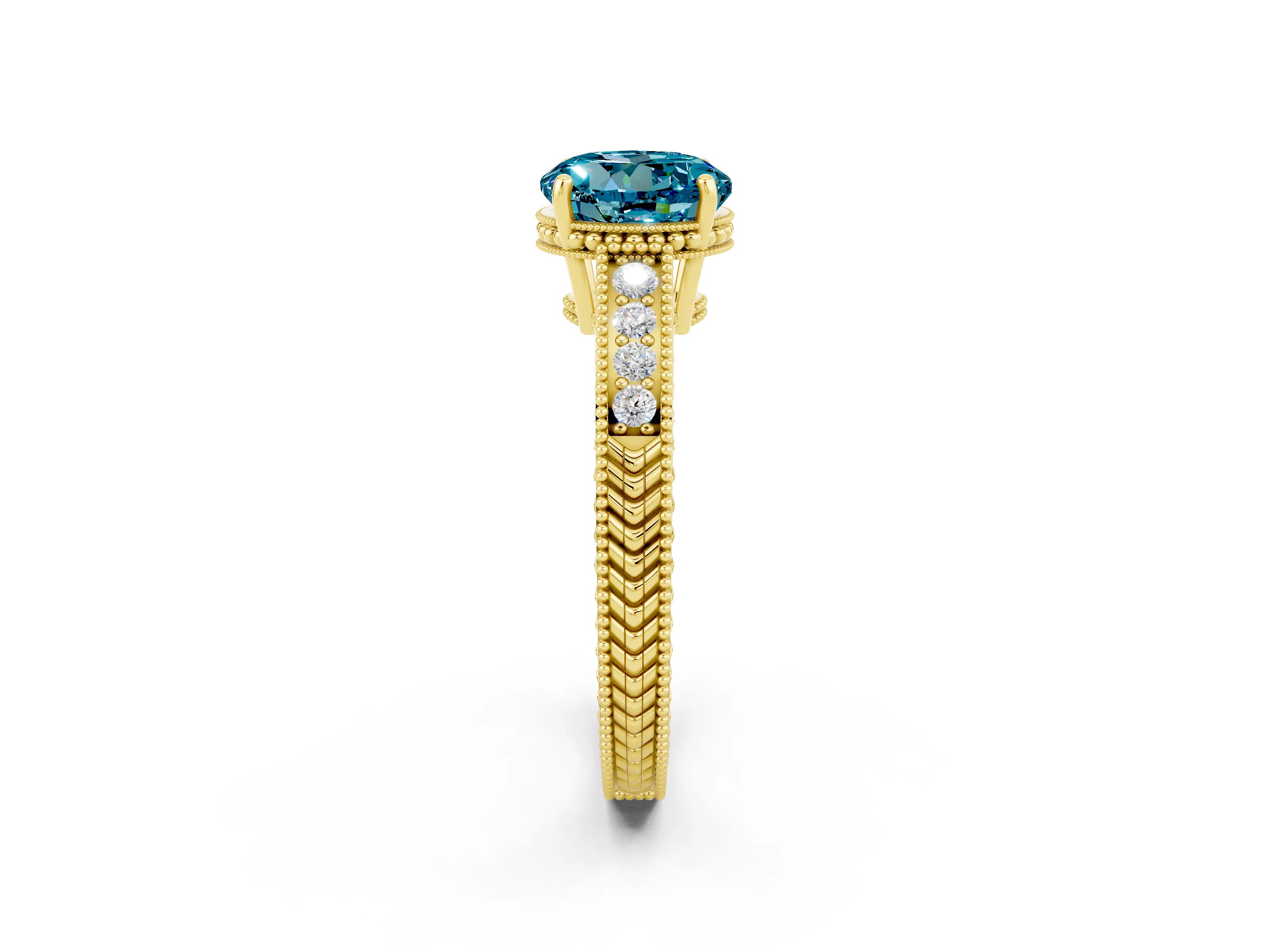 Yellow gold Round Cut Blue Topaz Engagement Ring with Milgrain Channel Set Band and Prong Setting_2