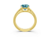 Yellow gold Round Cut Blue Topaz Engagement Ring with Milgrain Channel Set Band and Prong Setting_3