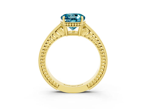 Yellow gold Round Cut Blue Topaz Engagement Ring with Milgrain Channel Set Band and Prong Setting_3