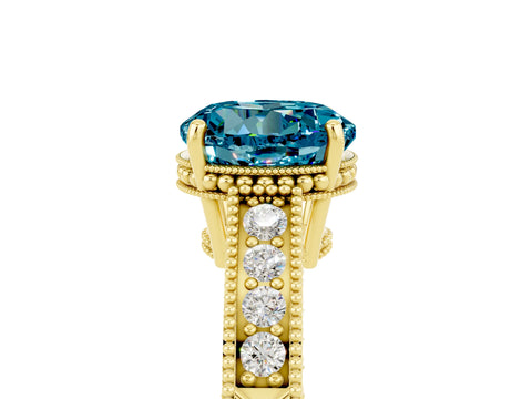 Yellow gold Round Cut Blue Topaz Engagement Ring with Milgrain Channel Set Band and Prong Setting_5