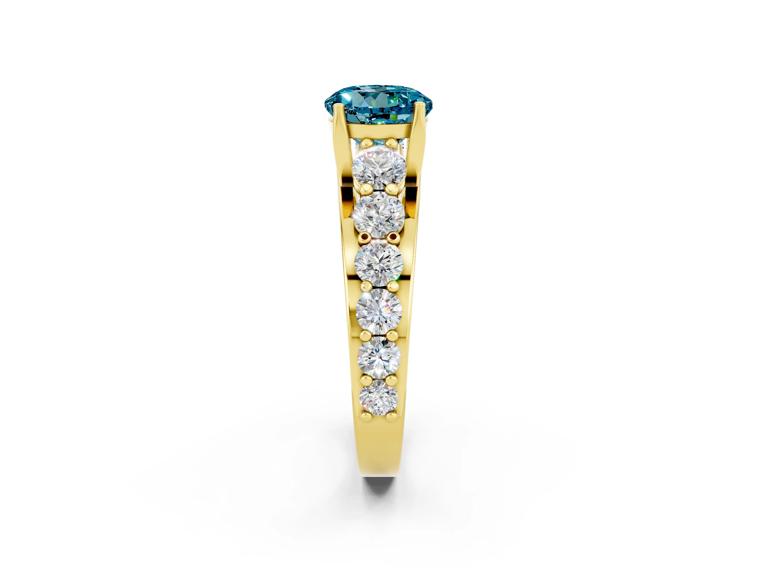 Yellow gold Round Cut Blue Topaz Engagement Ring with Pavé Band and Four-Prong Setting_2