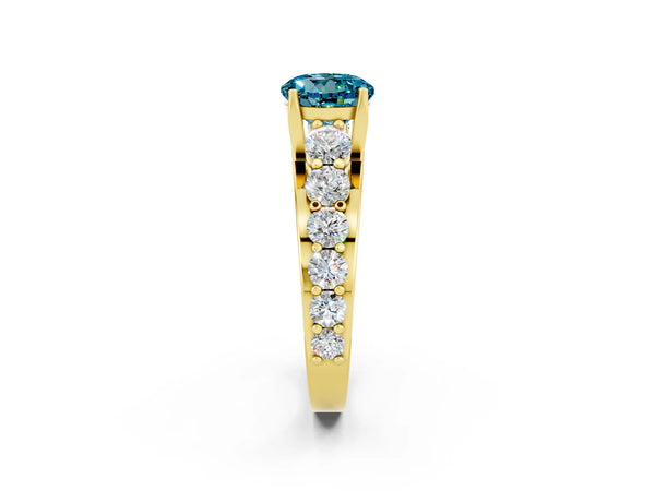 Yellow gold Round Cut Blue Topaz Engagement Ring with Pavé Band and Four-Prong Setting