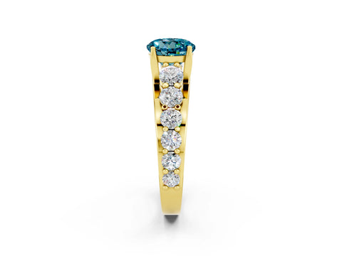 Yellow gold Round Cut Blue Topaz Engagement Ring with Pavé Band and Four-Prong Setting_2