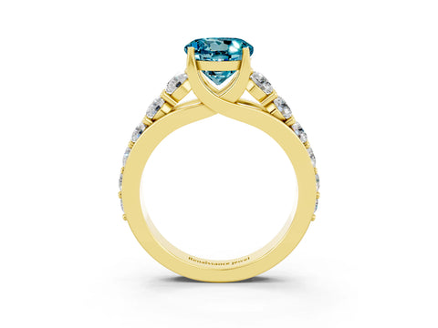 Yellow gold Round Cut Blue Topaz Engagement Ring with Pavé Band and Four-Prong Setting_3
