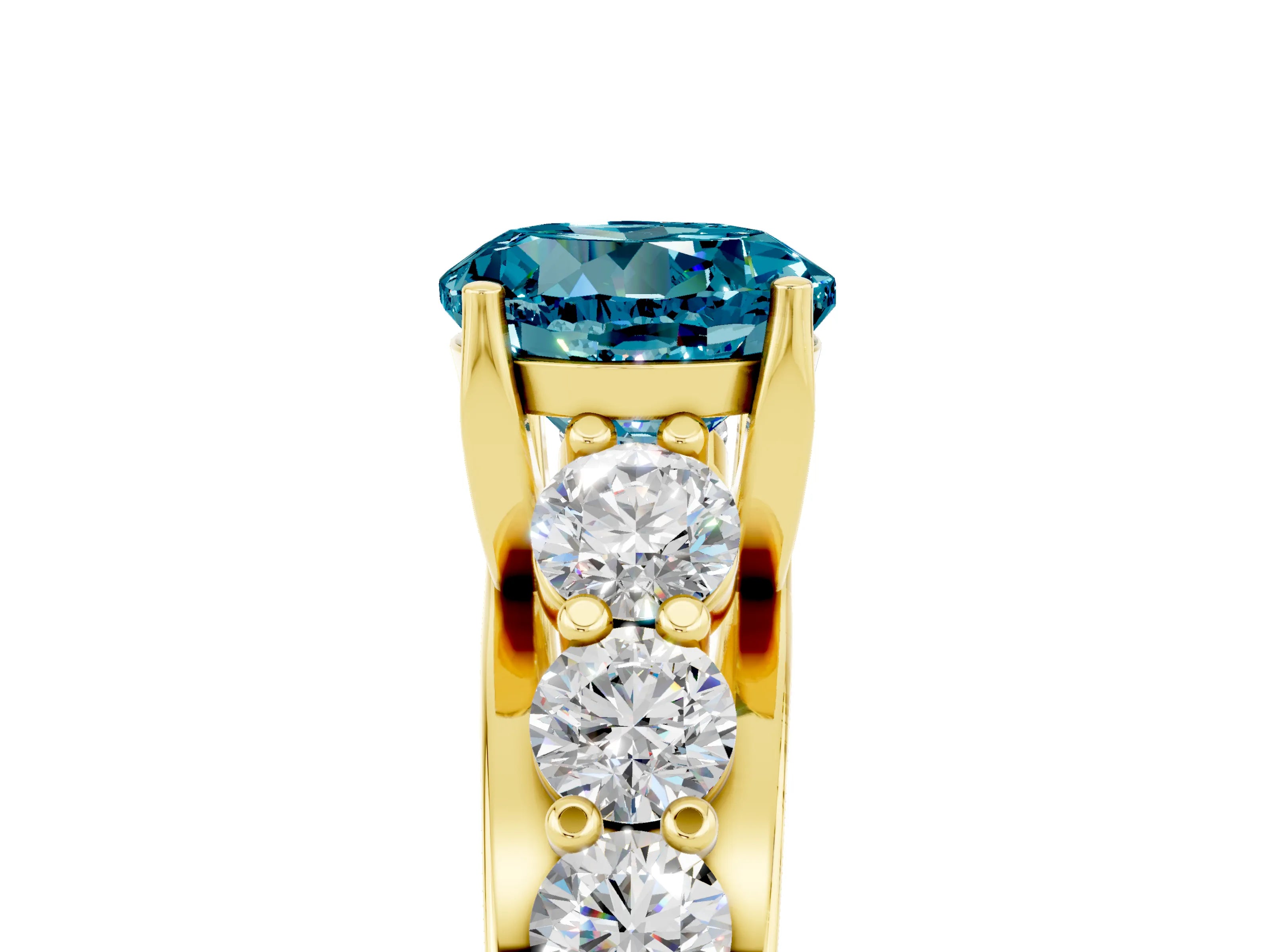 Yellow gold Round Cut Blue Topaz Engagement Ring with Pavé Band and Four-Prong Setting_5