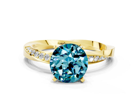 Yellow gold Round Cut Blue Topaz Engagement Ring with Side Stone Accents and Four-Prong Setting_27