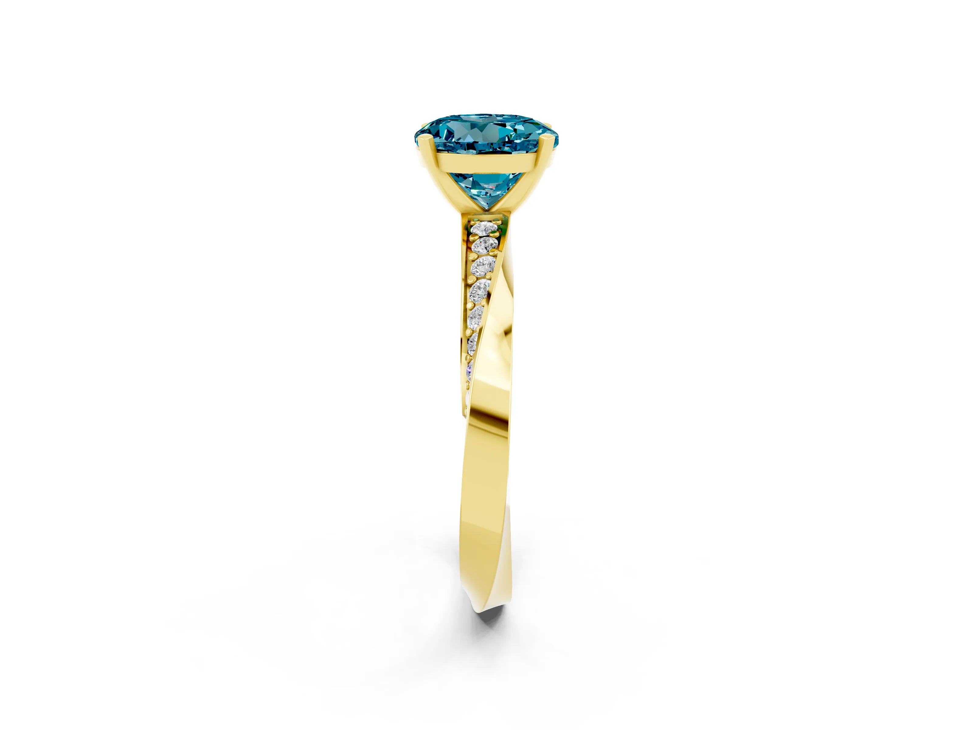 Yellow gold Round Cut Blue Topaz Engagement Ring with Side Stone Accents and Four-Prong Setting_29