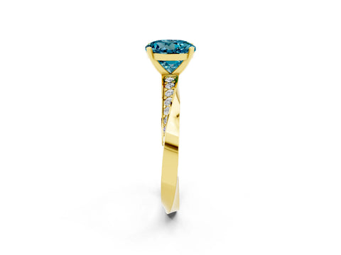 Yellow gold Round Cut Blue Topaz Engagement Ring with Side Stone Accents and Four-Prong Setting_29