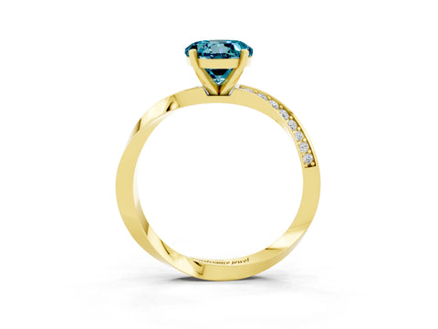 Yellow gold Round Cut Blue Topaz Engagement Ring with Side Stone Accents and Four-Prong Setting_30