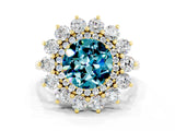 Yellow gold Round Cut Blue Topaz Floral Double Halo Engagement Ring with Prong Setting_72
