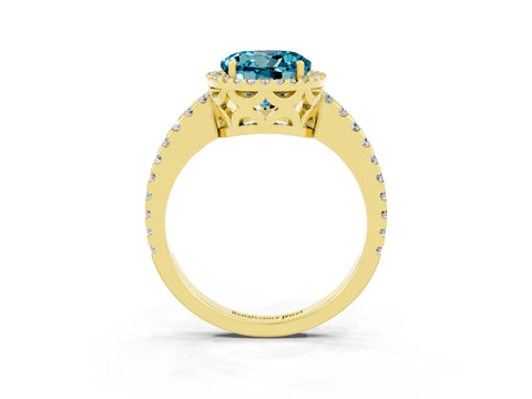 Yellow gold Round Cut Blue Topaz Halo Engagement Ring with Pavé Band and Prong Setting_15