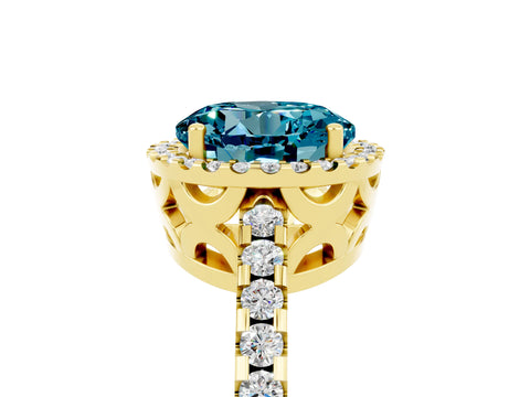 Yellow gold Round Cut Blue Topaz Halo Engagement Ring with Pavé Band and Prong Setting_17