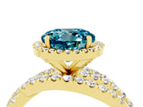 Yellow gold Round Cut Blue Topaz Halo Ring with Round Split Shank and Prong Setting_52
