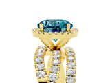 Yellow gold Round Cut Blue Topaz Halo Ring with Round Split Shank and Prong Setting_53