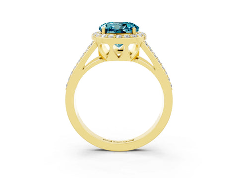 Yellow gold Round Cut Blue Topaz Halo Ring with Split Shank U-Prong Band and Four-Prong Setting_3