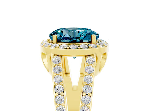 Yellow gold Round Cut Blue Topaz Halo Ring with Split Shank U-Prong Band and Four-Prong Setting_5