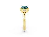 Yellow gold Round Cut Blue Topaz Halo Ring with Tapered Band and Four-Prong Setting_2