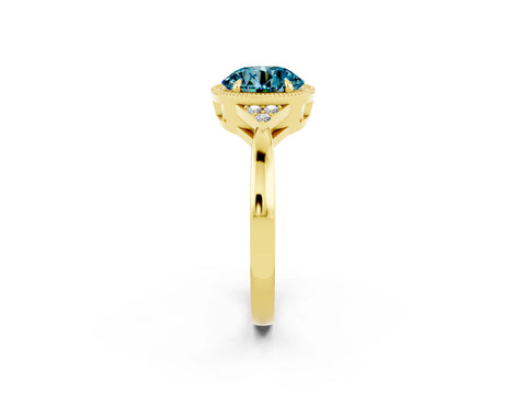 Yellow gold Round Cut Blue Topaz Halo Ring with Tapered Band and Four-Prong Setting_2