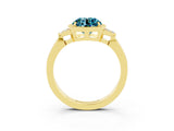 Yellow gold Round Cut Blue Topaz Halo Ring with Tapered Band and Four-Prong Setting_3