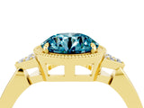 Yellow gold Round Cut Blue Topaz Halo Ring with Tapered Band and Four-Prong Setting_4