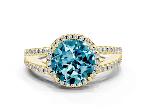Yellow gold Round Cut Blue Topaz Halo Split Shank Engagement Ring_12