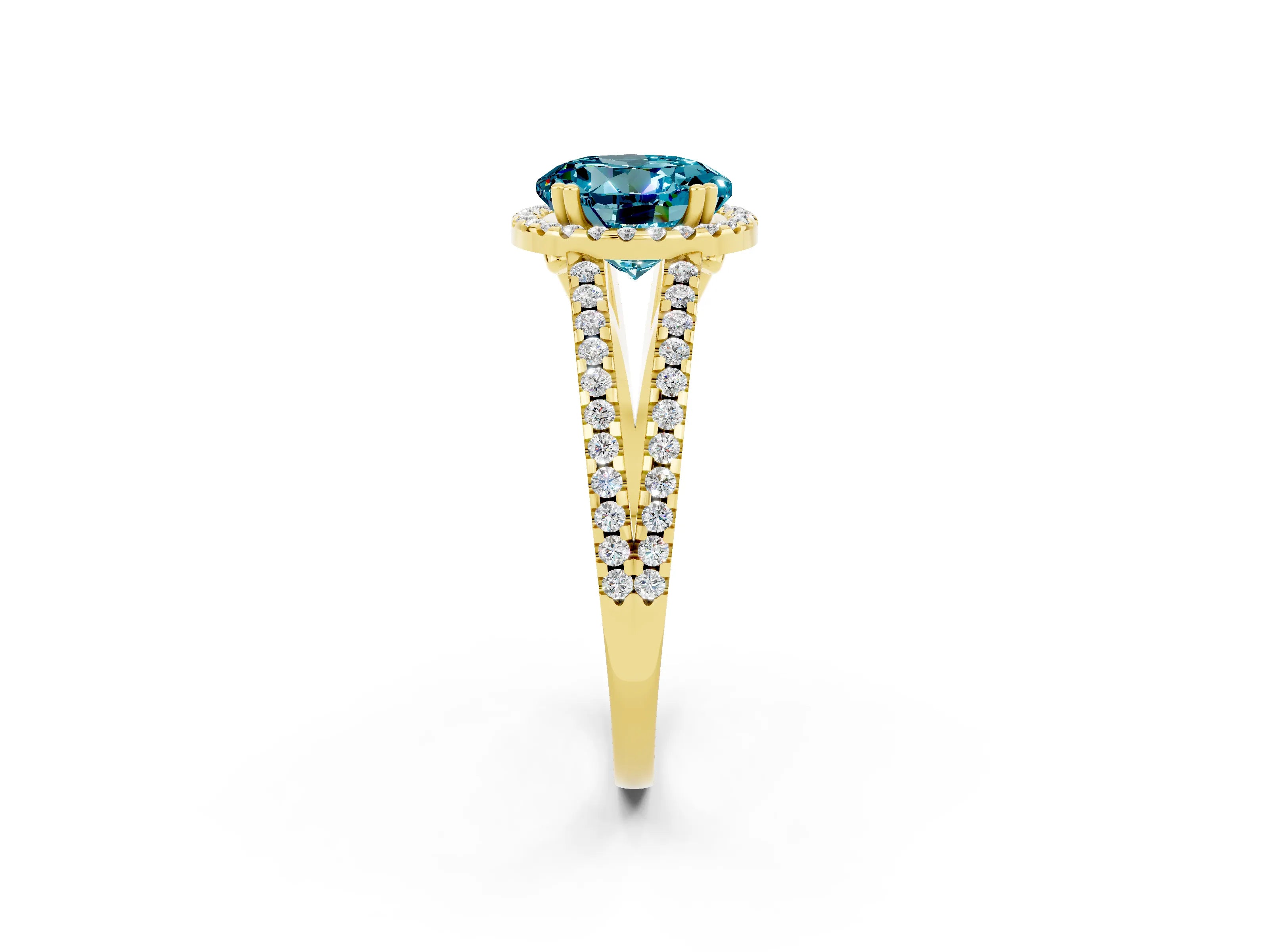 Yellow gold Round Cut Blue Topaz Halo Split Shank Engagement Ring_14