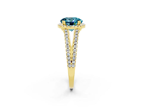 Yellow gold Round Cut Blue Topaz Halo Split Shank Engagement Ring_14