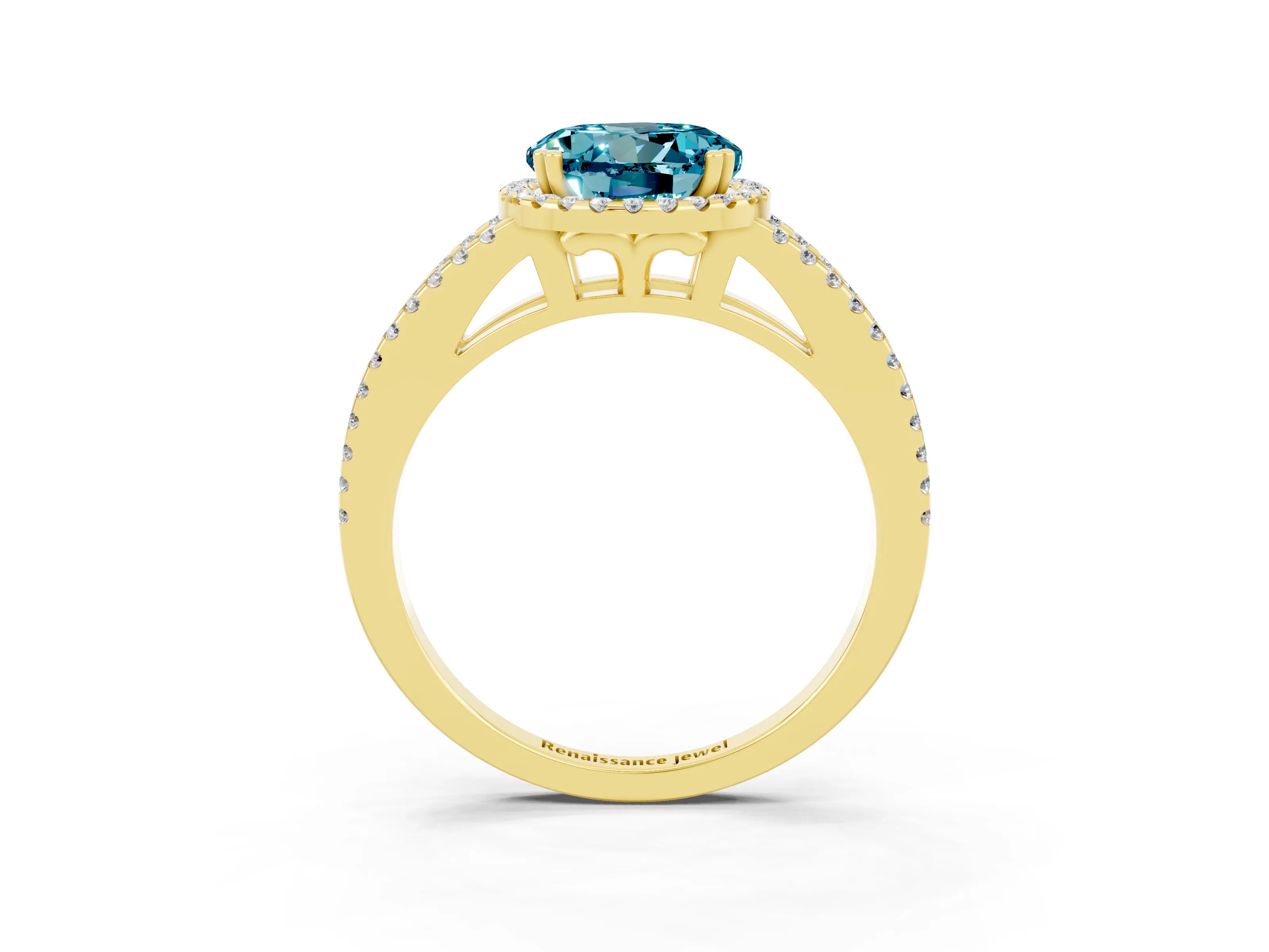 Yellow gold Round Cut Blue Topaz Halo Split Shank Engagement Ring_15
