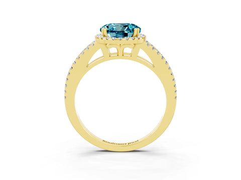 Yellow gold Round Cut Blue Topaz Halo Split Shank Engagement Ring_15