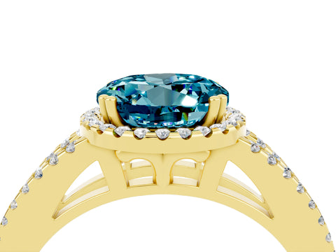 Yellow gold Round Cut Blue Topaz Halo Split Shank Engagement Ring_16
